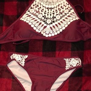 Maroon and White Bikini